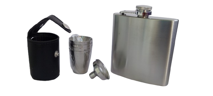 Подарочный набор с флягой 180 мл и 4 рюмками из нержавеющей стали (3925)
