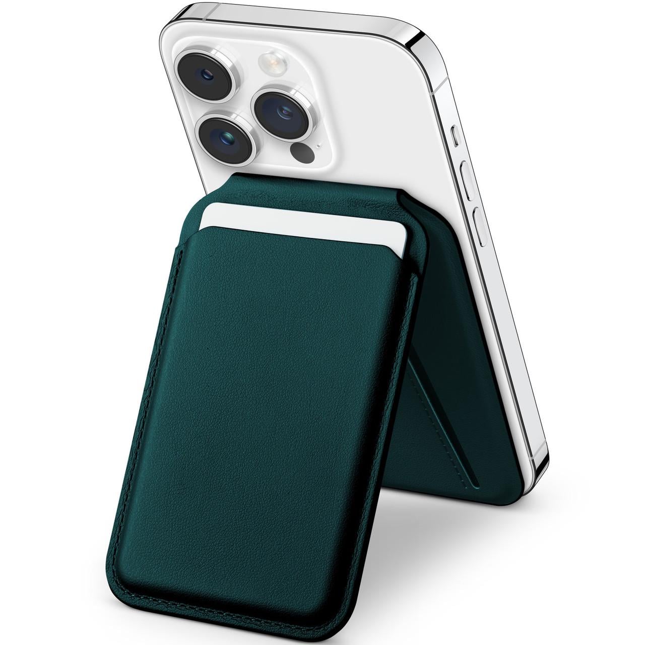 Кожанный магнитный бумажник, подставка для айфона Satechi Vegan-Leather Magnetic Wallet Stand, Green (AP-MWSL)