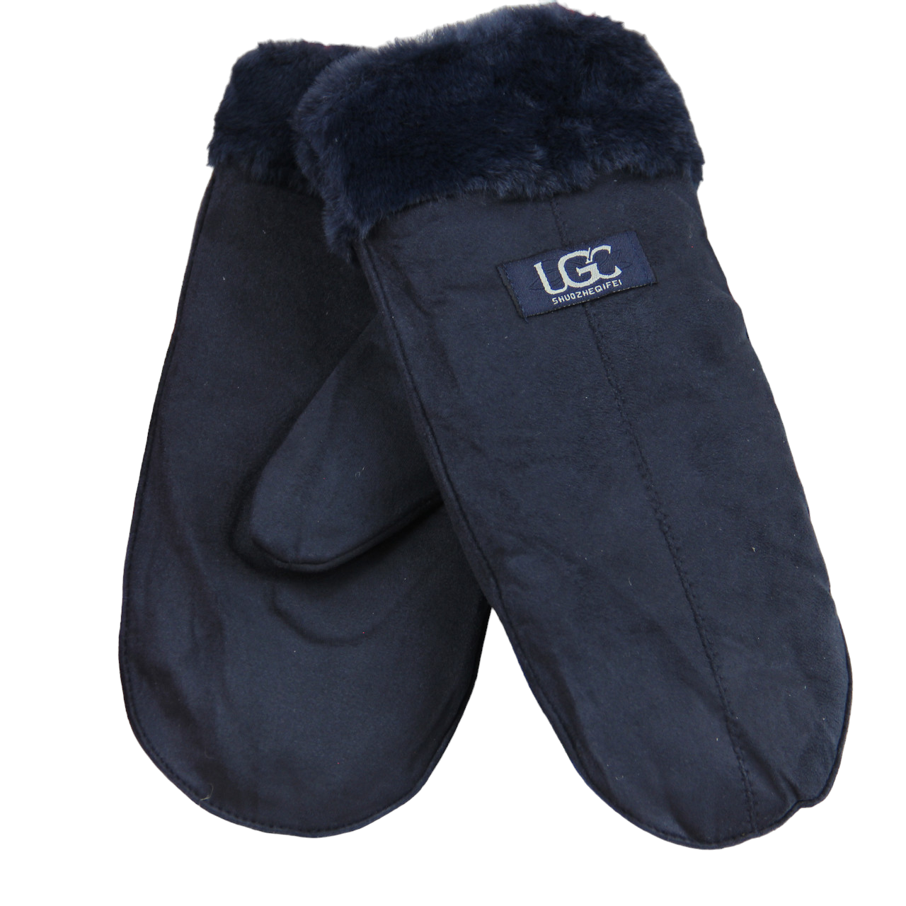 Перчатки женские экозамшевые на меху двойные М-L Темно-синий (33944)