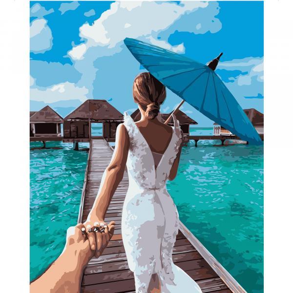 Набір для розпису за номерами Strateg Наречена на Мальдівах 40х50 см (VA-1777-mt)