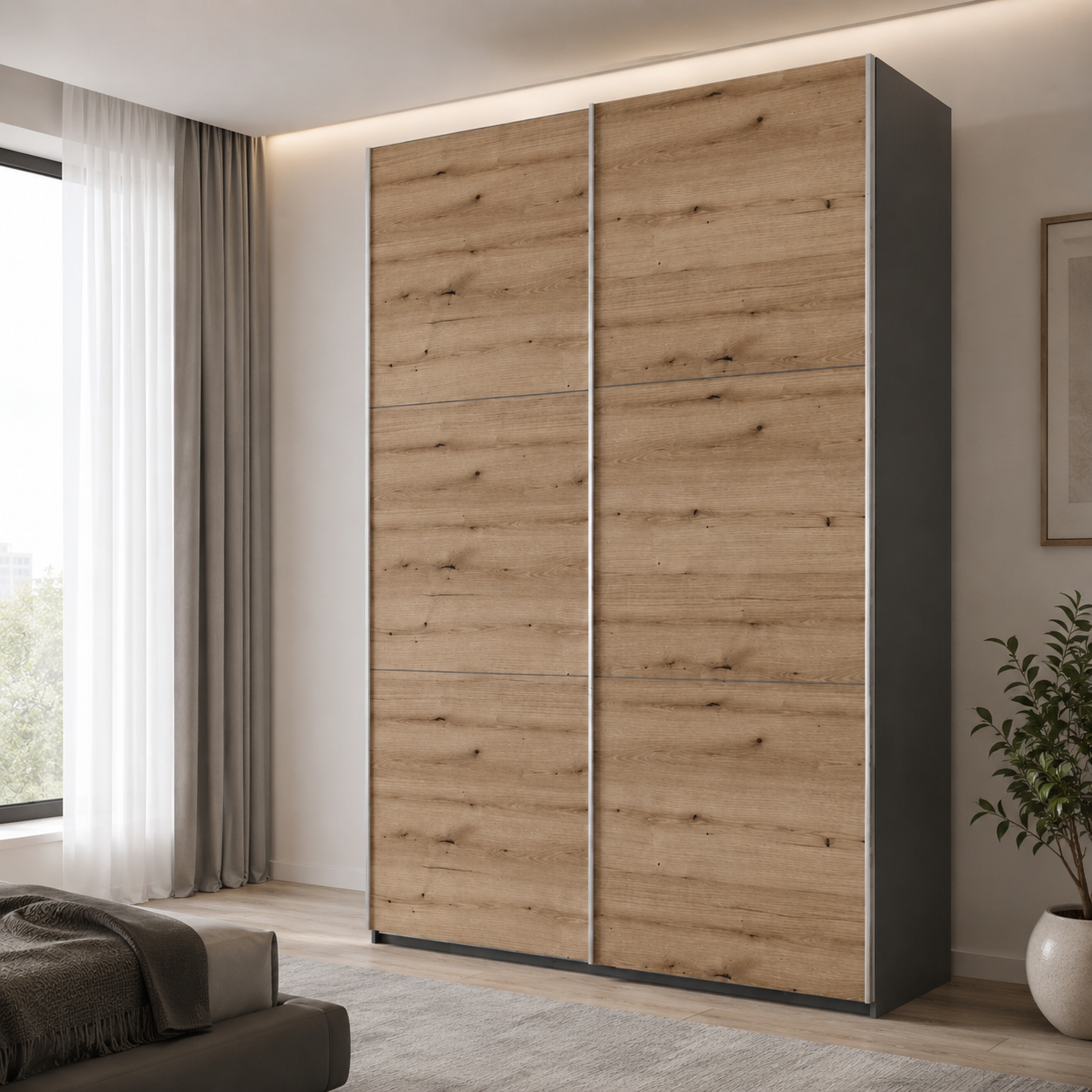 Шкаф купе Doros G-Caiser 2 ДСП/3 части 160х60х240 см Антрацит/Дуб Эвок (42005414 DRS-012247)