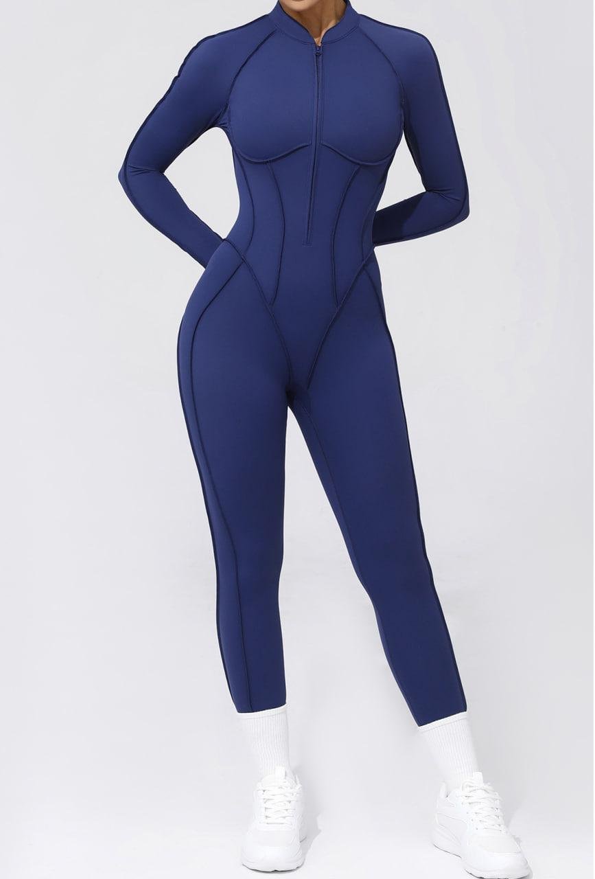 Комбинезон спортивный длинный со швами наружу/чашками и без пуш-ап L Темно-синий (MJLG05L)