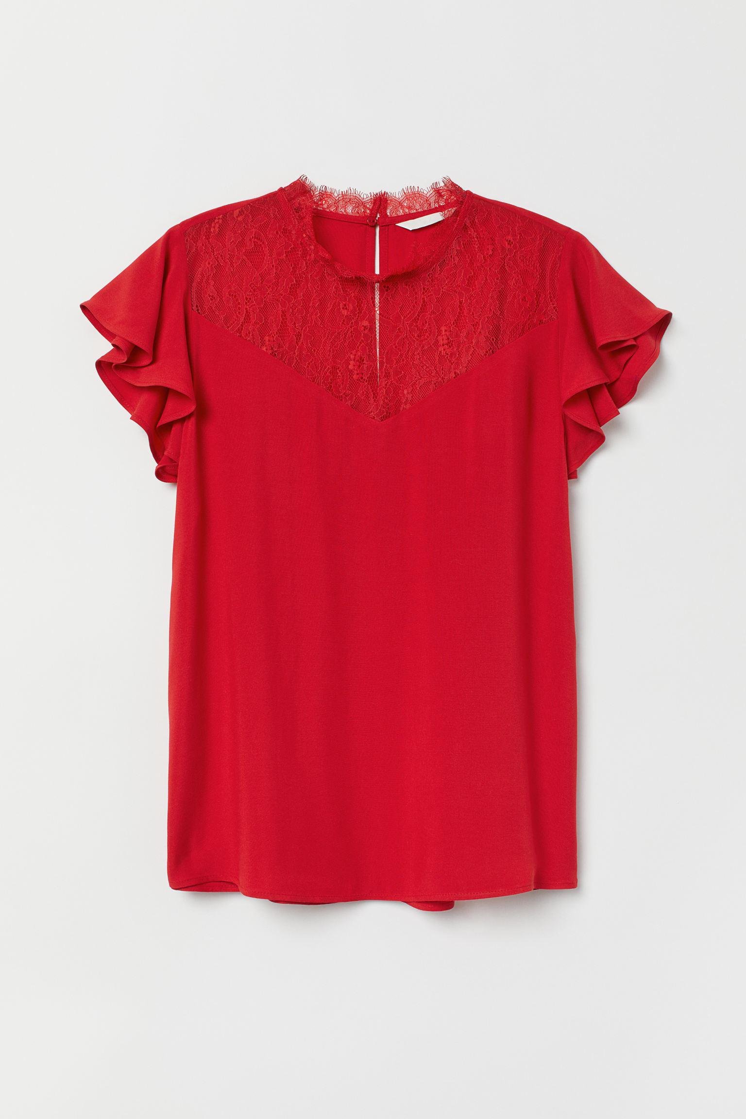 Блуза с кружевом с коротким рукавом р. 34 Красный (7124258abr)