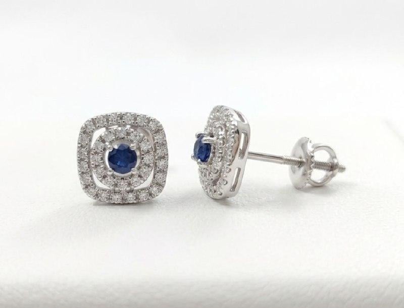 Серебряные серьги пусеты гвоздики с синим камнем (2998172592)