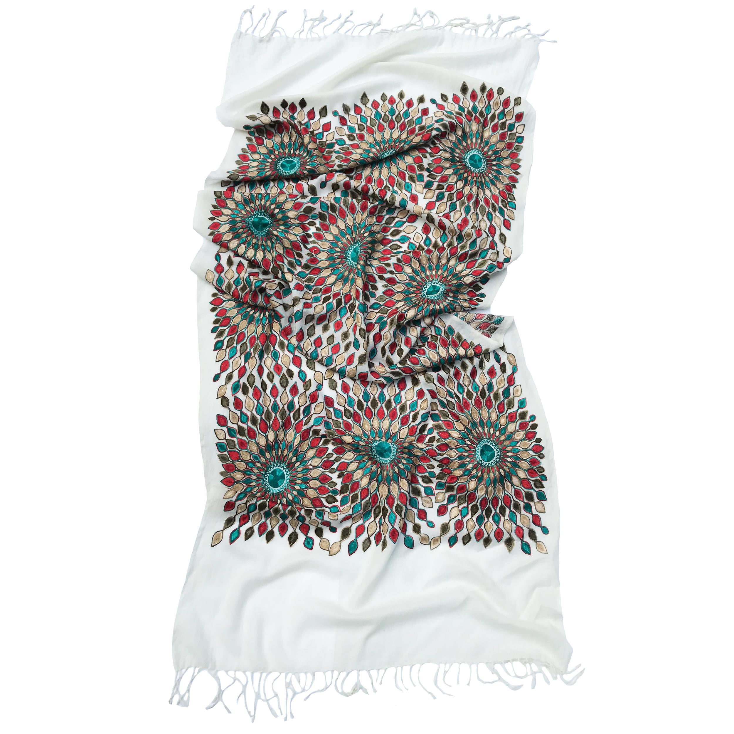 Шаль Silk Route шерсть вышитая шелком 200х70 см Белый (527)