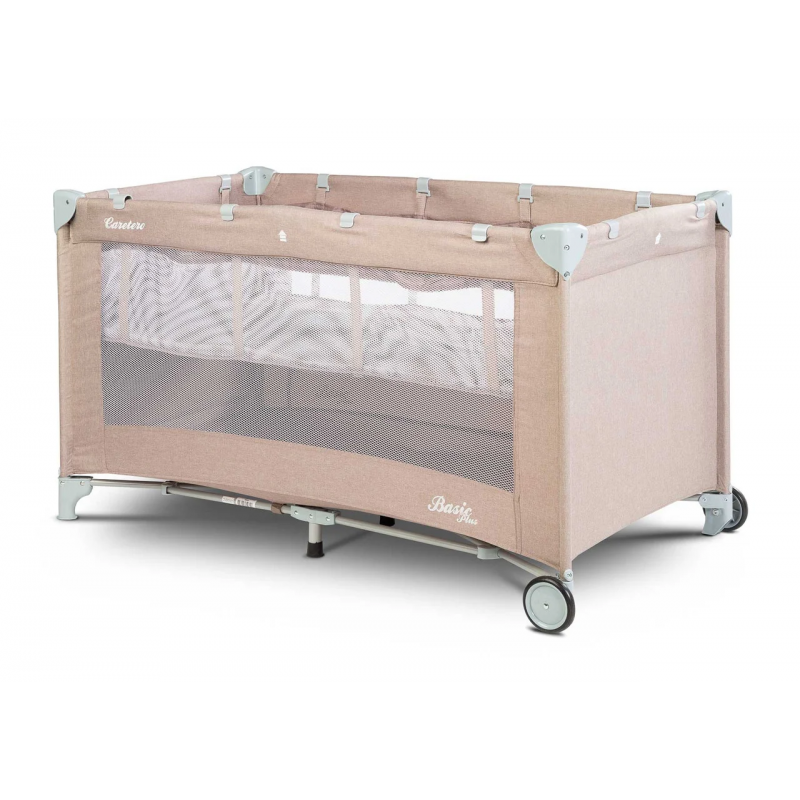 Манеж-кроватка 2в1 Caretero Basic Plus с колесами и матрасом Бежевый