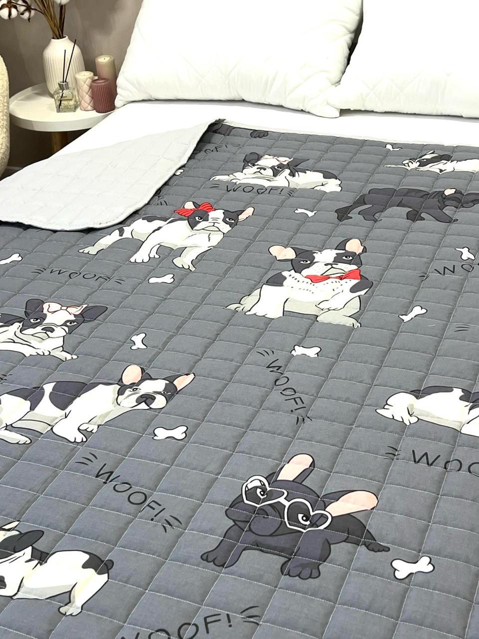 Ковдра дитяча з малюнком собак двостороння 150х210 см Сірий