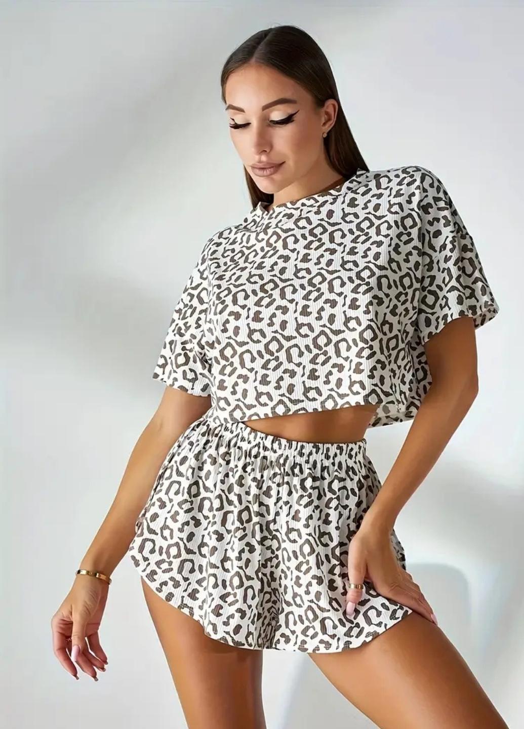 Пижама женская FS Home Leopard S с шортами и майкой Коричневый (7820)