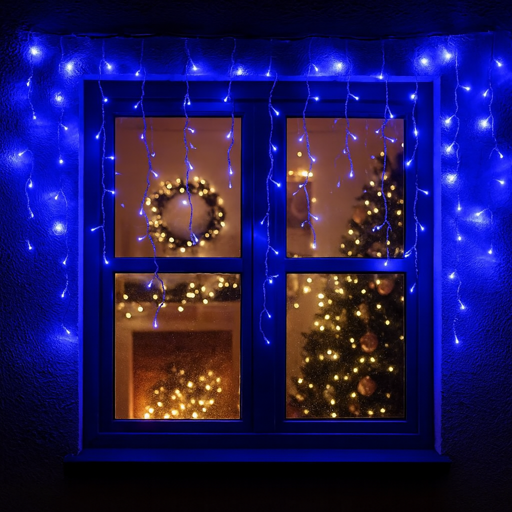 Гирлянда уличная бахрома 3 м 100 LED 220 В Белый провод/синий свет