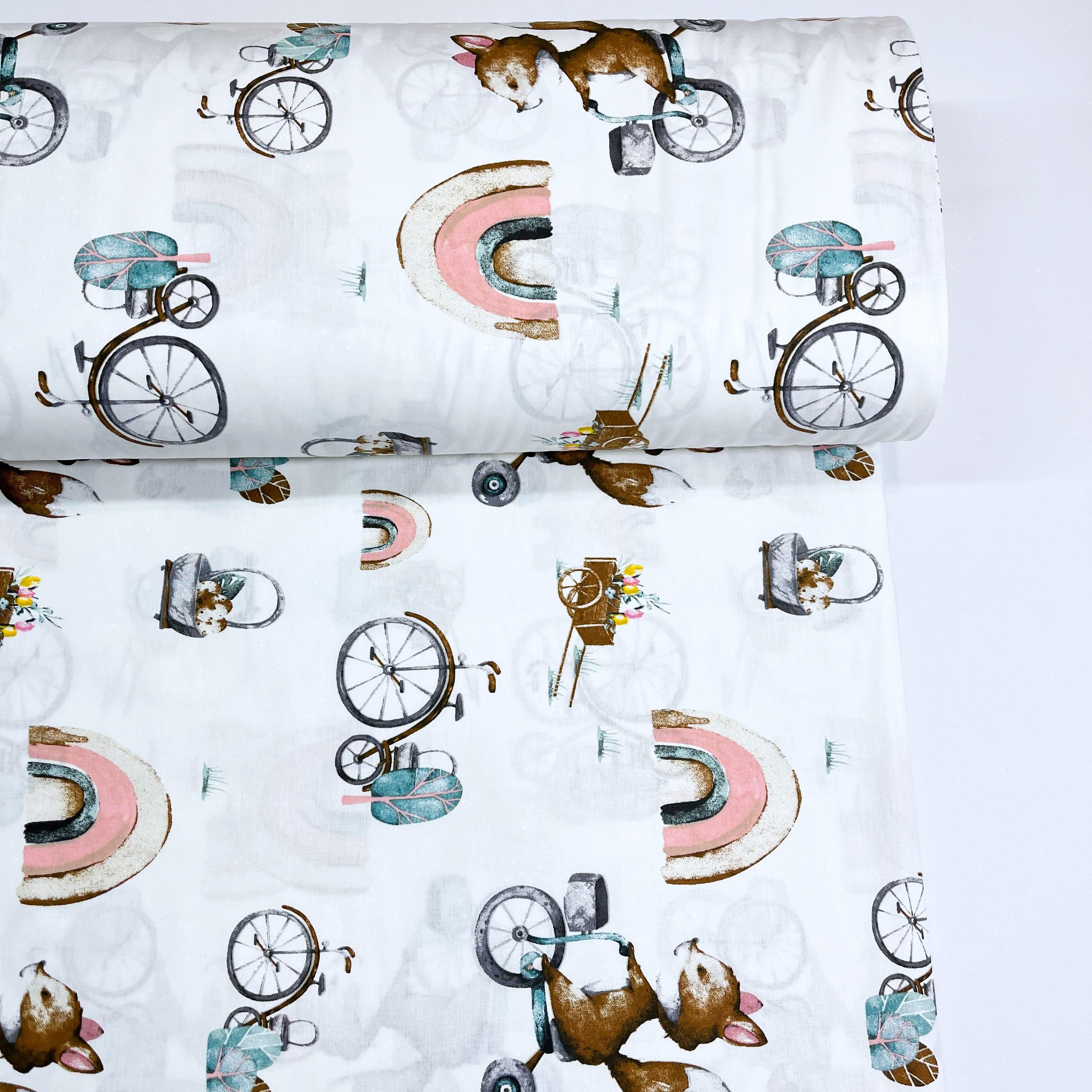 Ткань для постельного белья ранфорс лисенок на велосипеде 240 см (862/5 01661)