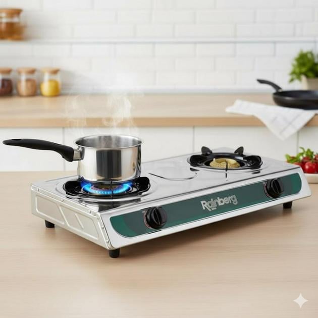 Настільна газова плита Rainberg RB-G-02 на 2 конфорки для балонного газу сталева з нержавіючої сталі 540 Вт (22855215437) - фото 2