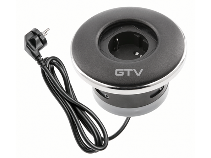 Розетка кругла врізна GTV SHUTTER SCHUKO кабель 1,5 м Чорний (8086)