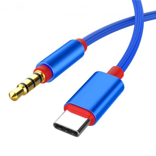 Аудіо-перехідник SUNROZ USB Type-C-3,5 мм нейлон 1 м Blue (A48359)