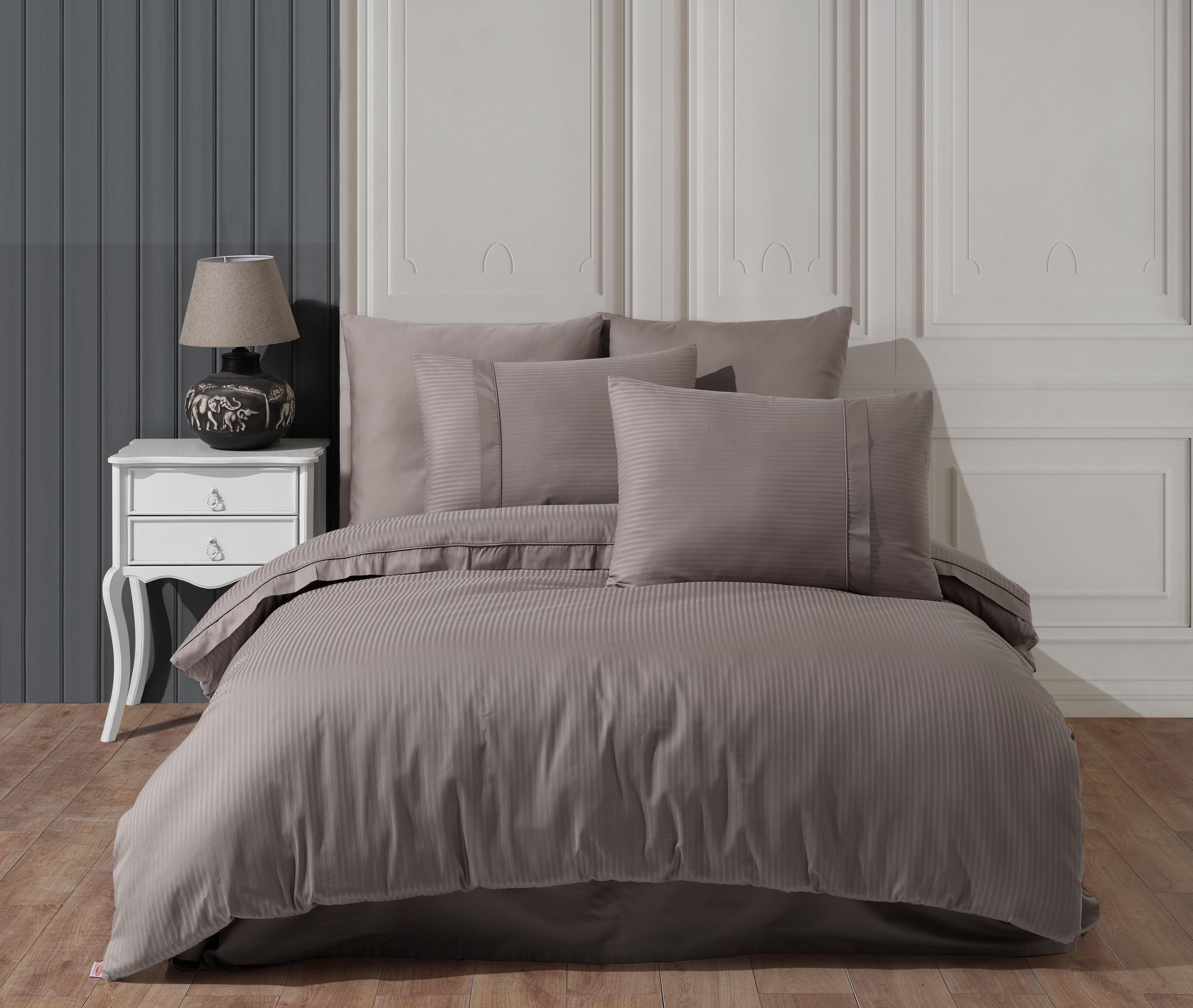 Комплект постельного белья Евро HOBBY Premium Sateen 300TC STRIPE Camel 200х220 см Бежевый (8698499168572)
