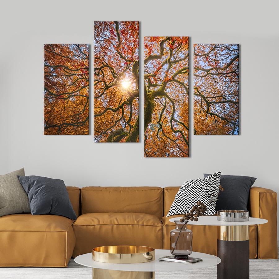 Модульная картина из четырех частей на холсте интерьерная картина Красивый красный клён 89x56 см (612-42)