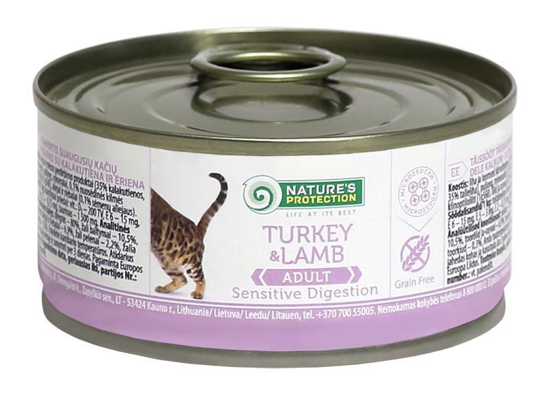 Консервы для взрослых кошек Nature's Protection SENSITIVE DIGESTION TURKEY & LAMB с индюшатиной и мясом ягнят 400 г (38669)