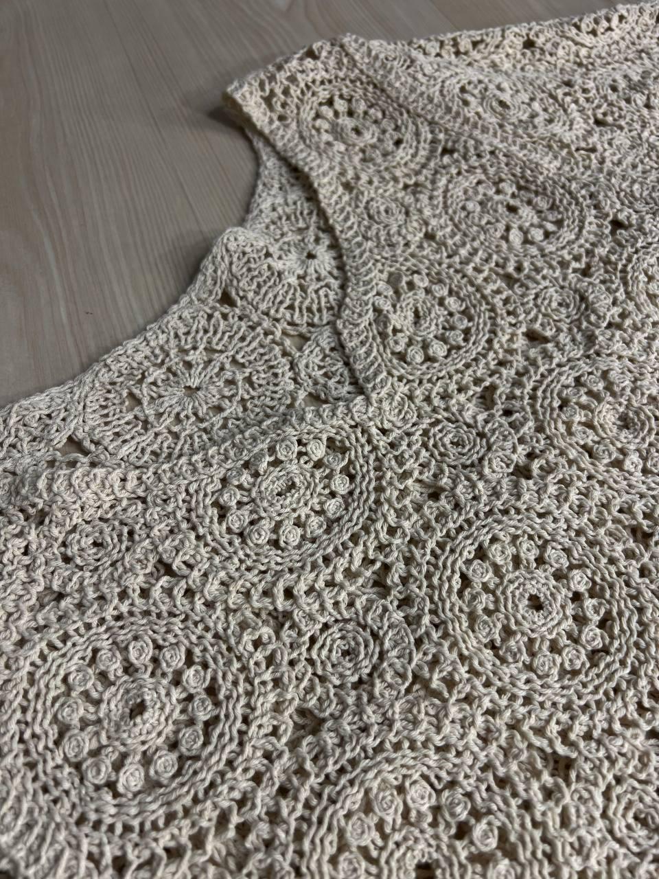 Блузка жіноча A-N 5303 мереживна в’язана з коротким рукавом OS Бежевий (26404724) - фото 6