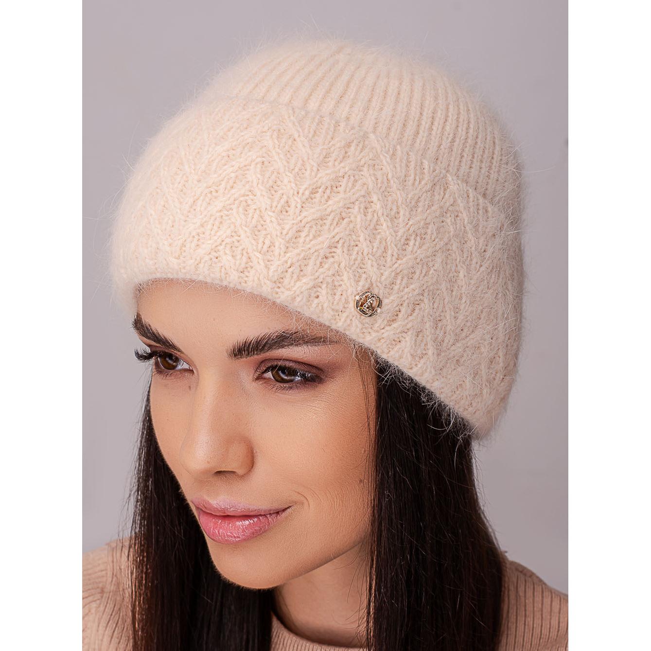 Шапка ангоровая женская с флисовой подкладкой и узором на отвороте Leks Мари Жемчуг - фото 1 Шапка ангоровая женская с флисовой подкладкой и узором на отвороте Leks Мари Жемчуг - фото 1