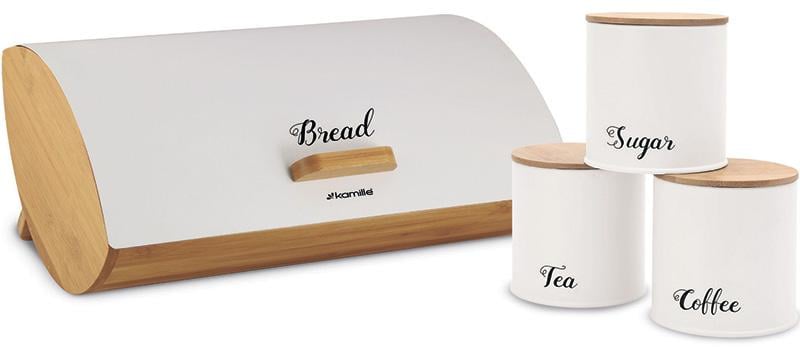 Хлебница Kamille Breadbasket Wooden бамбуковая с набором емкостей для крупы 35х25х16 см Белый (KM-1118W)