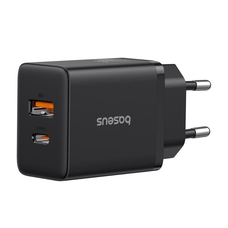 Зарядний адаптер BASEUS Cube 20 Вт подвійний вихід USB-C/USB-A PD/QC Чорний (30142022)