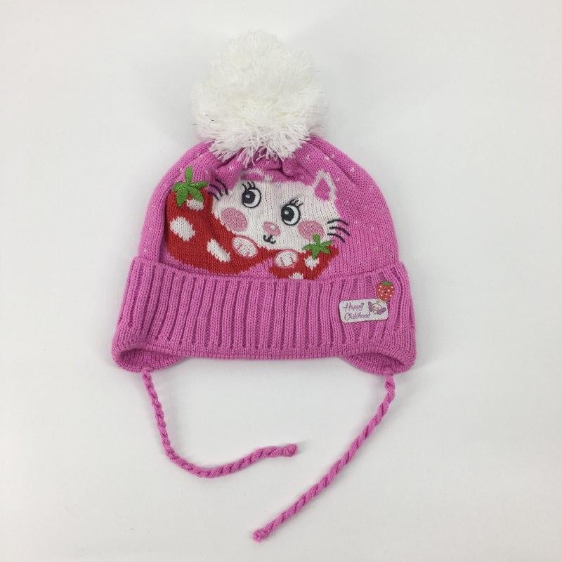 Шапка на зав'язках Котик 2377 3-4 роки 50-52 см Фіолетовий (32539385)