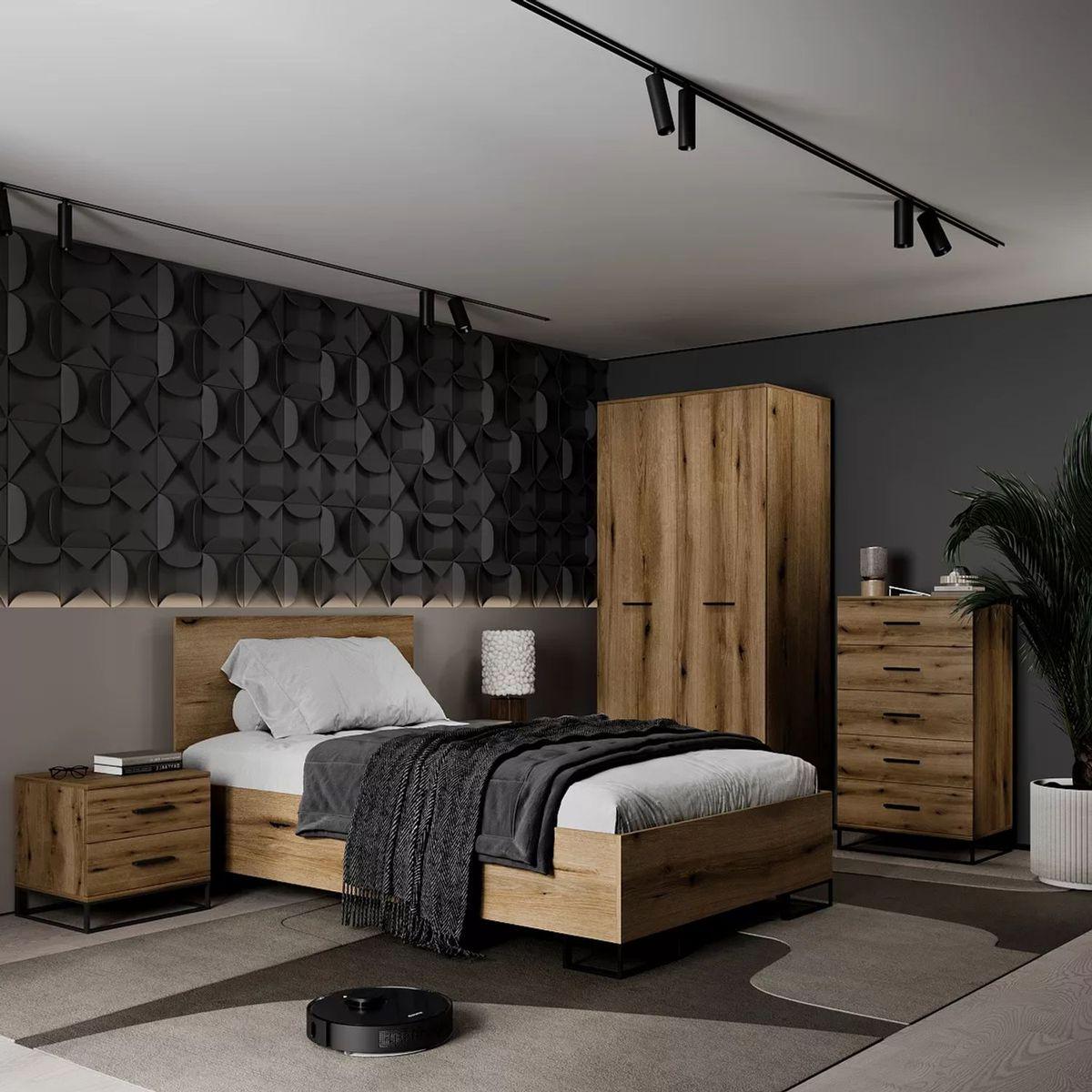 Ліжко односпальне AiH Ascet з ламелями ламіноване ДСП/металеві ніжки 120х200 см Дуб Евок (AS07100000030)