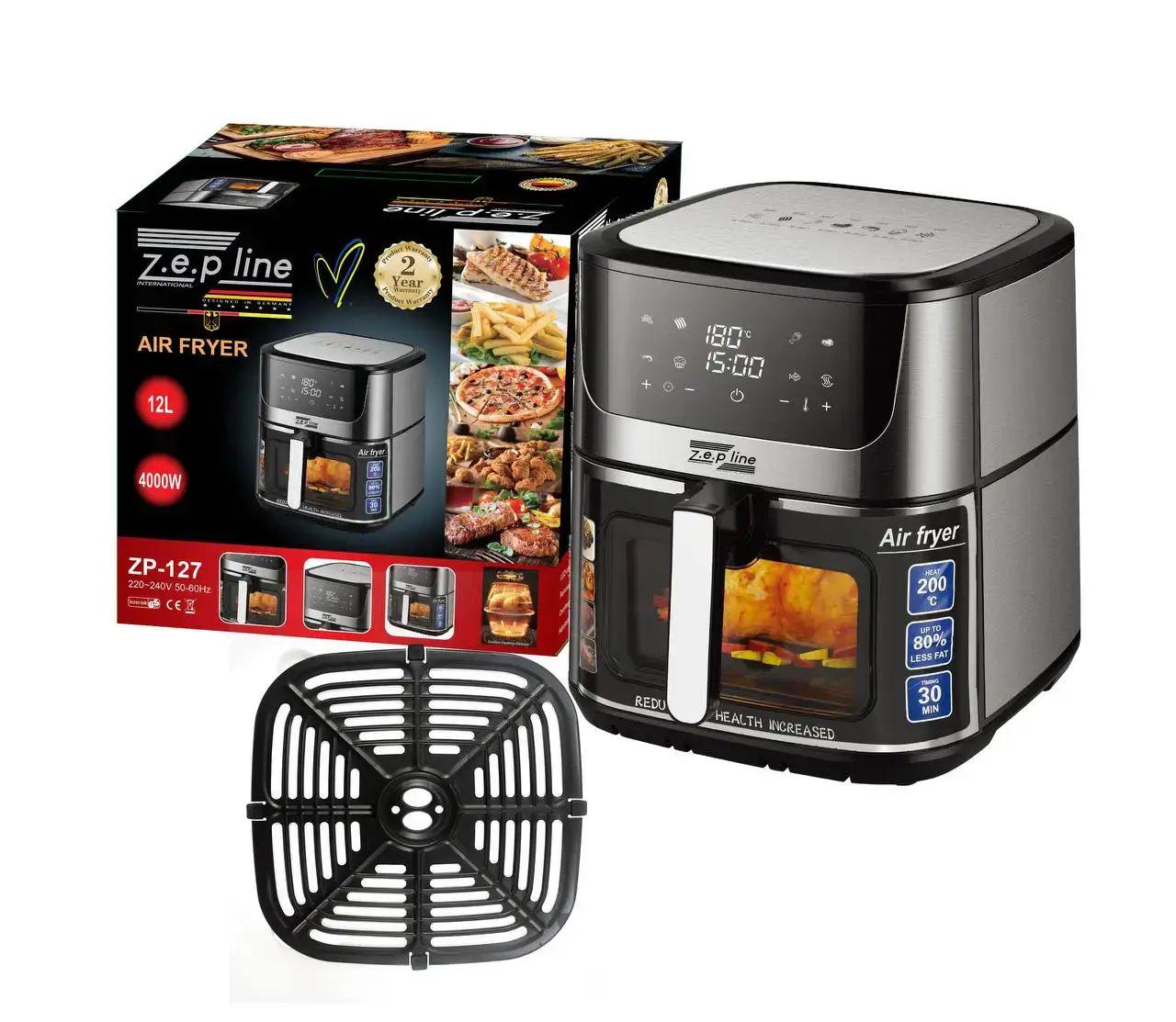 Аэрофритюрница Zepline ZP-127 4000 Вт до 200°C с LED-панелью и съемной чашей из нержавеющей стали 12 л (opt-102986)