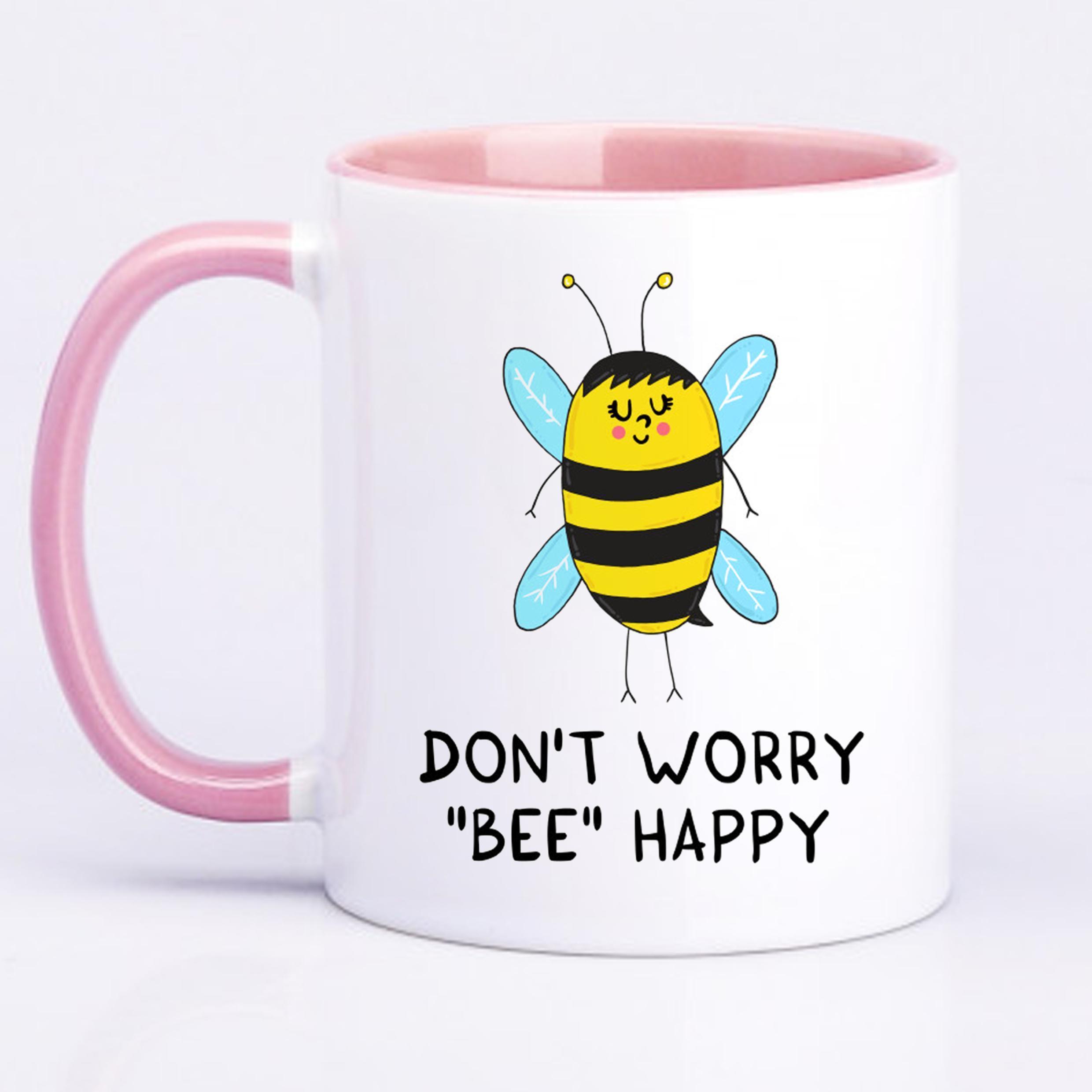 Чашка с принтом Don't worry "bee" happy 330 мл Розовый (19102)