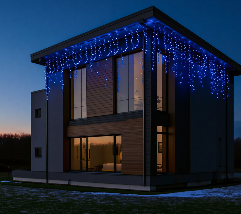 Гирлянда бахрома уличная 405 LED 25 м от сети черная нить Синий