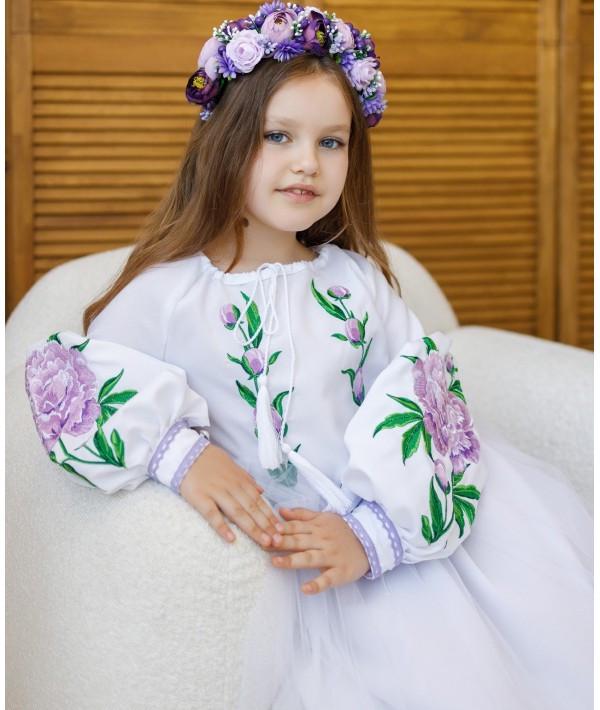 Платье вышиванка для девочек Пионы 122 см Фиолетовый - фото 4