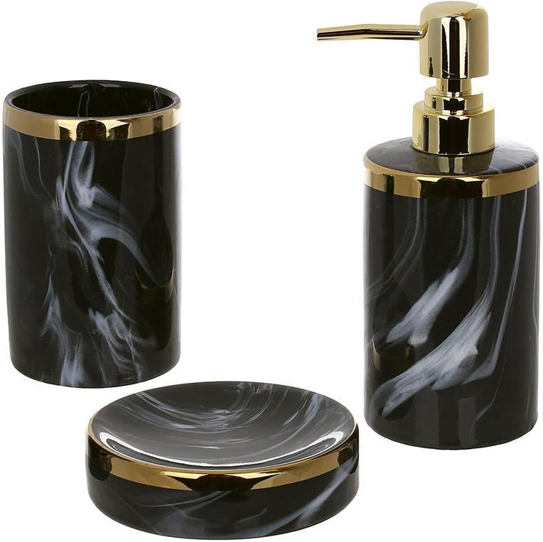 Набор аксессуаров для ванной 3 пр. керамика Black Marble/Gold Набор аксессуаров для ванной 3 пр. керамика Black Marble/Gold