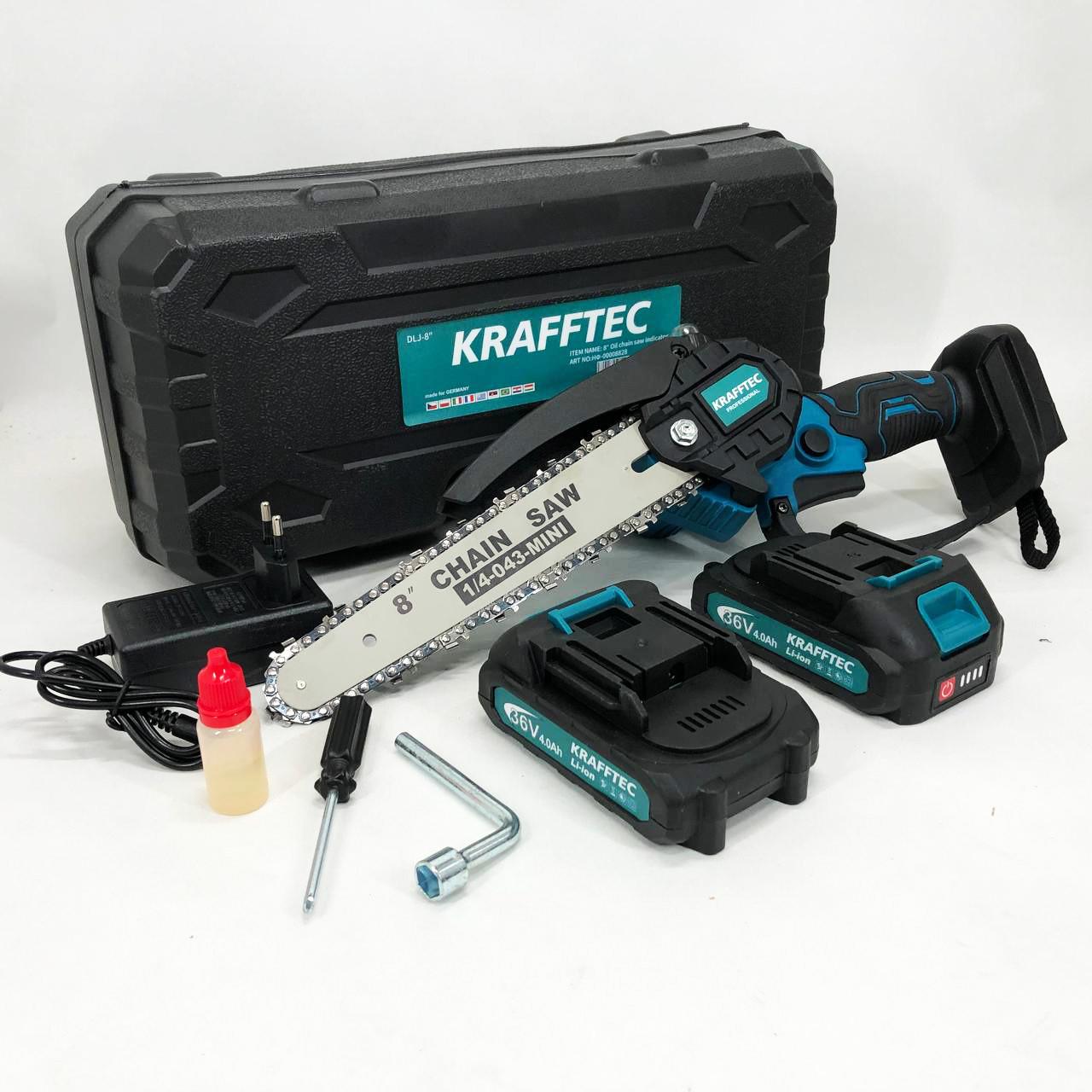 Пила мини аккумуляторная цепная Krafftec 36V 4 Ач 2 аккумулятора с индикатором заряда в кейсе 20 см - фото 9 Пила мини аккумуляторная цепная Krafftec 36V 4 Ач 2 аккумулятора с индикатором заряда в кейсе 20 см - фото 9
