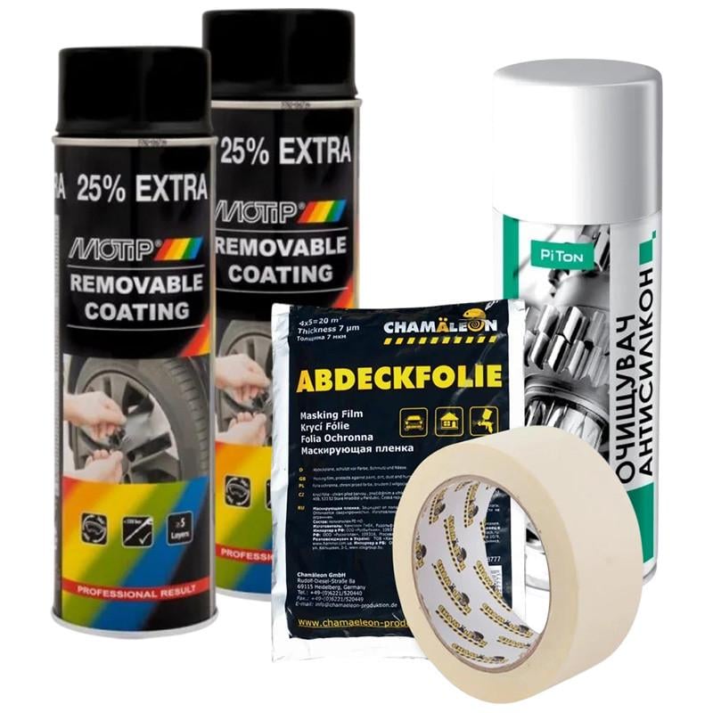 Набор для покраски дисков жидкой резиной Motip 2x500 мл Черный мат Набор для покраски дисков жидкой резиной Motip 2x500 мл Черный мат