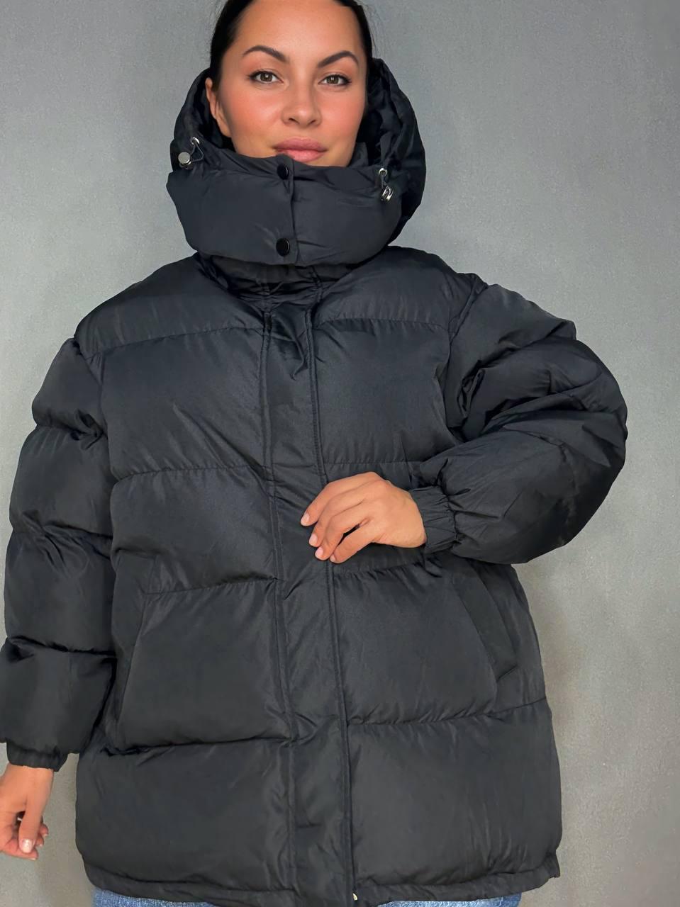 Куртка женская LADY YEP 10008 длинная оверсайз пуффер с капюшоном р. 42 Черный (5514) - фото 4