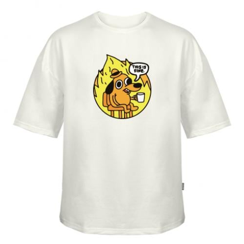 Футболка оверсайз Owi This is fine dog meme M Молочный (14744143-63-188283-M)