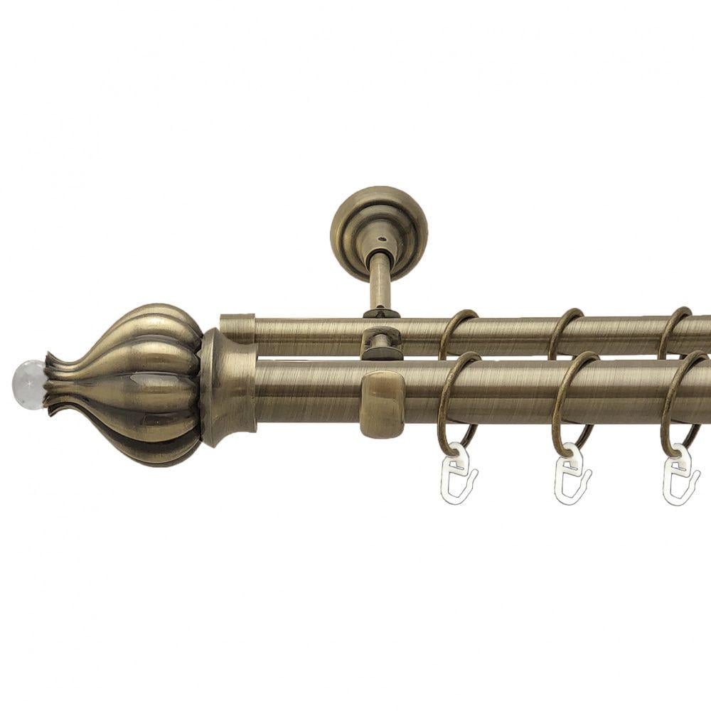 Карниз металлический Orvit Таджа-Кристалл двухрядный открытый/гладкая труба/кольцо металлическое Антик 25/16 мм 240 см (00-00010244)