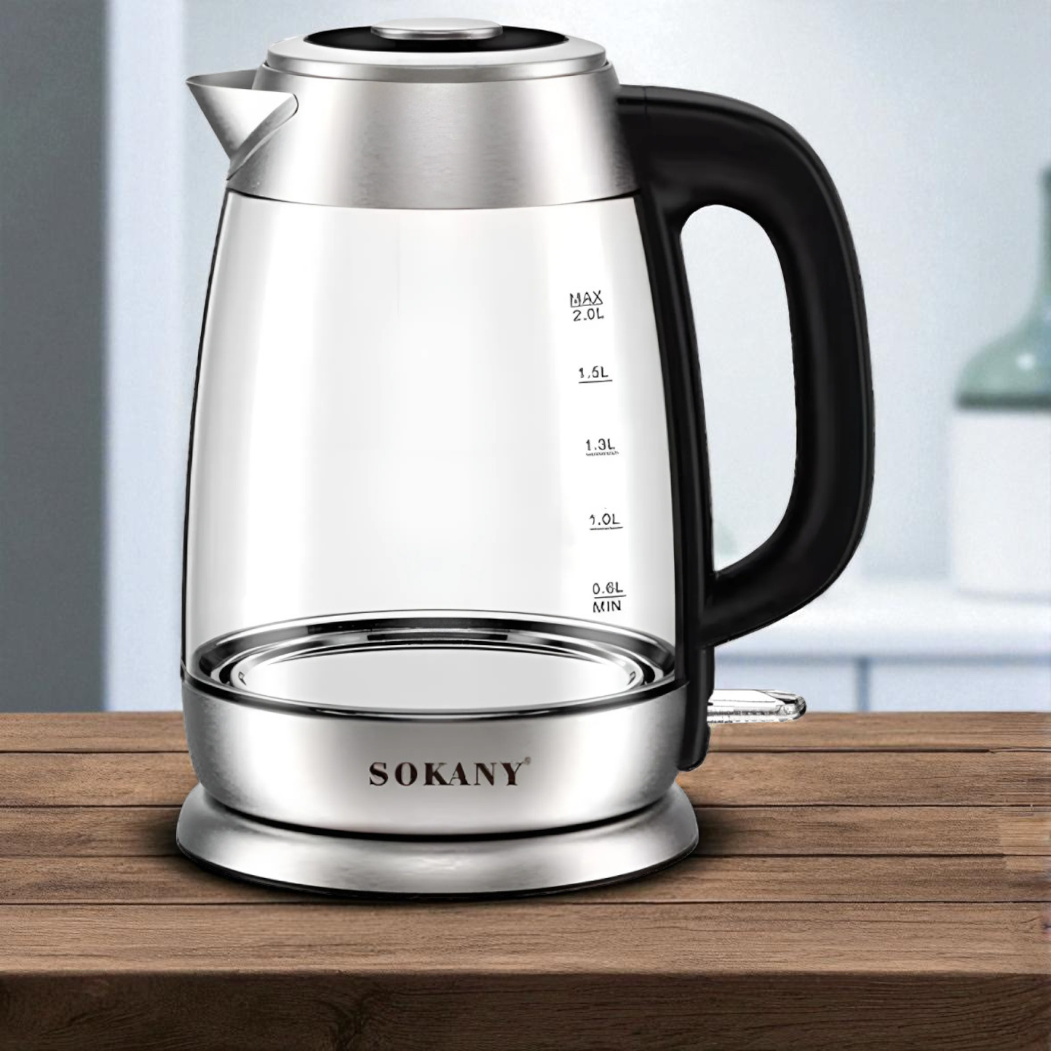 Електрочайник скляний Sokany SK-SH-1069 дисковий 2000 Вт 2 л Прозорий (SKSH1069) - фото 2