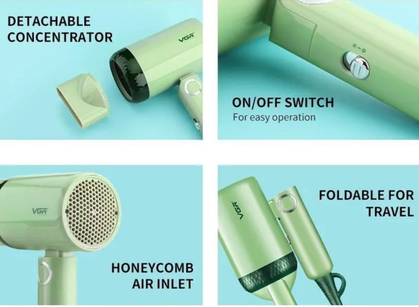 Фен складаний VGR V-421 портативний з концентраторною насадкою 1200 Вт Зелений (2390000048) - фото 10 Фен складаний VGR V-421 портативний з концентраторною насадкою 1200 Вт Зелений (2390000048) - фото 10