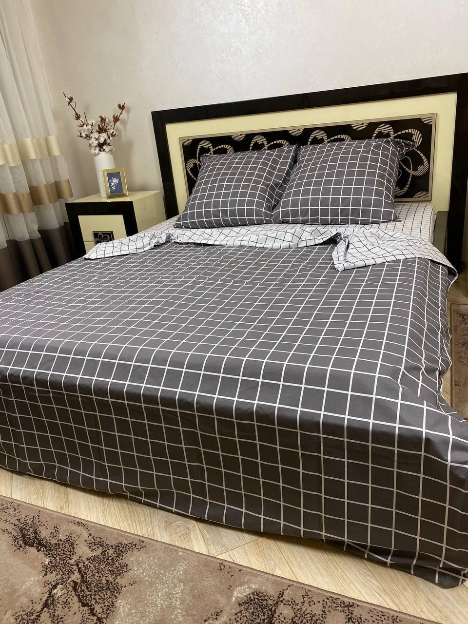 Комплект постільної білизни В клітинку 200х220 см євро бавовняний 70х70 см Сірий з білим - фото 8 Комплект постільної білизни В клітинку 200х220 см євро бавовняний 70х70 см Сірий з білим - фото 8