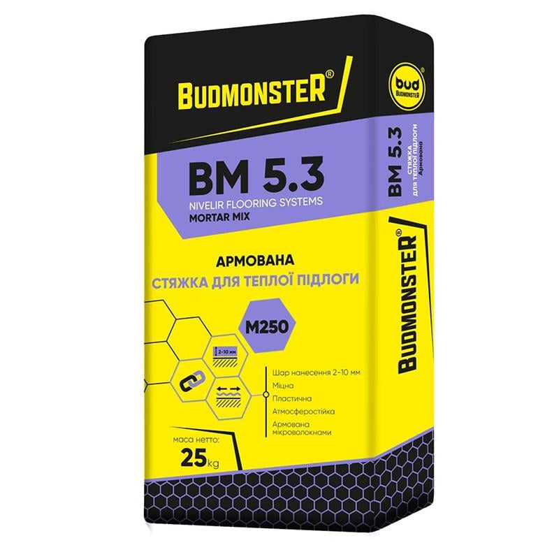 Стяжка для підлоги BudmonsteR BM 5.3 М250 цементна армована 5-40 мм 25 кг (100093)