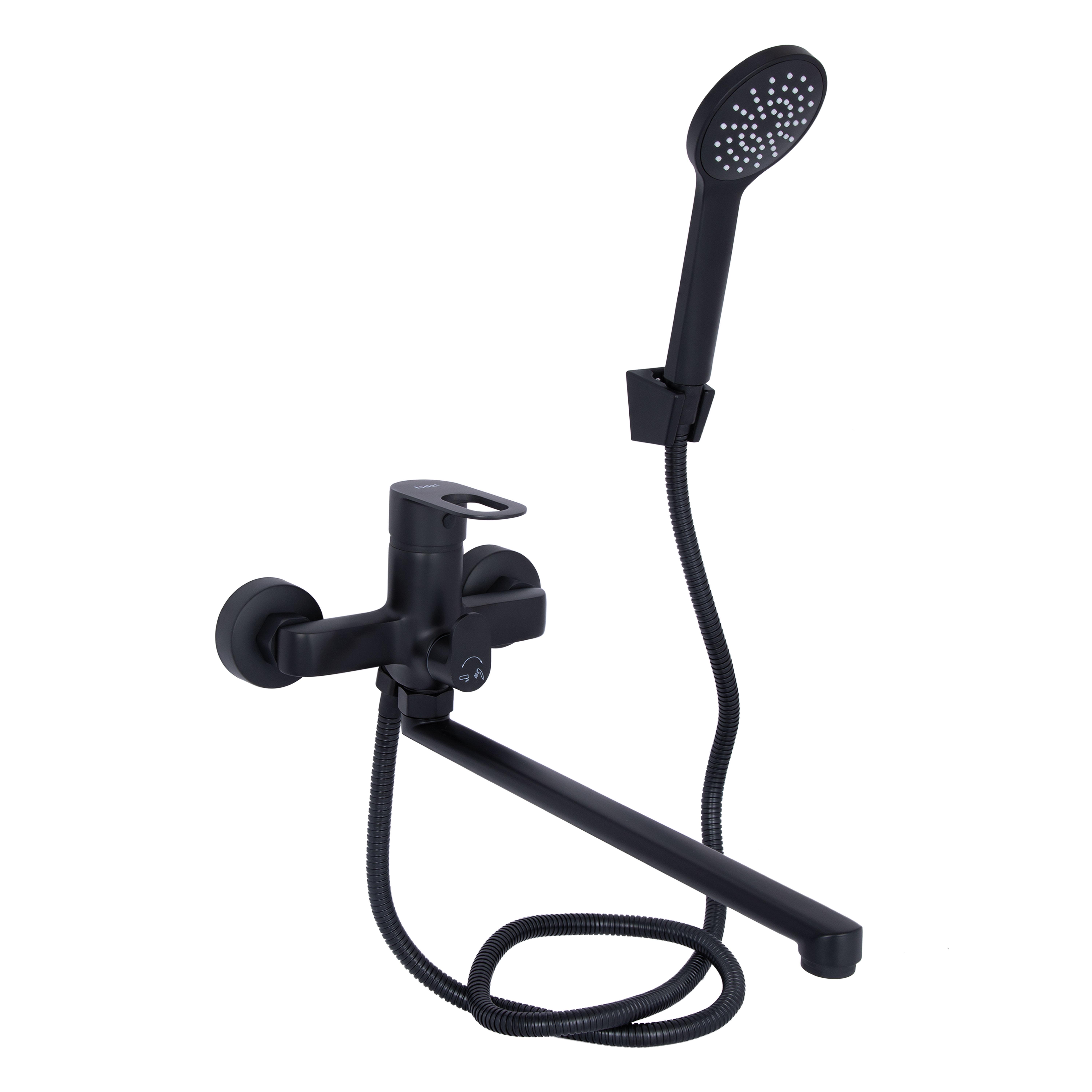 Смеситель для ванны Lidz Latwa 005 с поворотным изливом/душевым гарнитуром k35 LDLAT005BLA45420 Black (SD00051544)