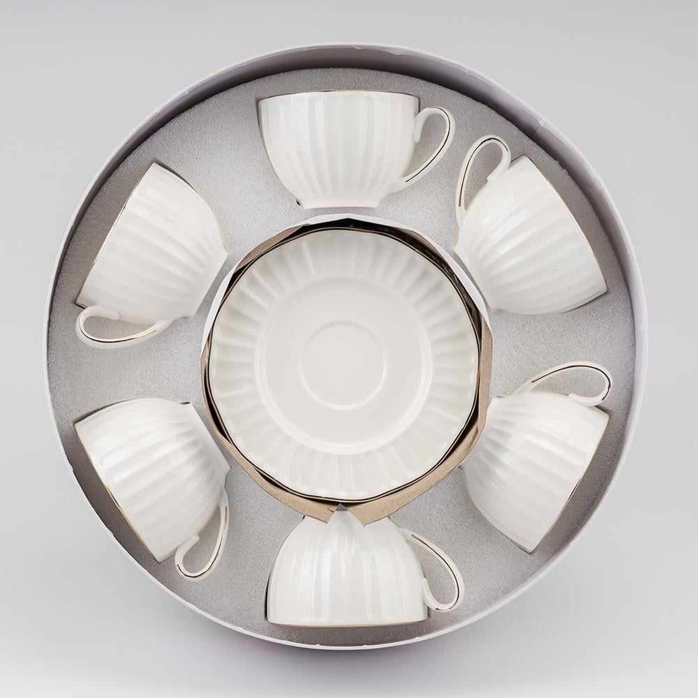 Набор чашек и блюдец Хрустальная грань на 6 персон 230 мл Белый (9292-020)