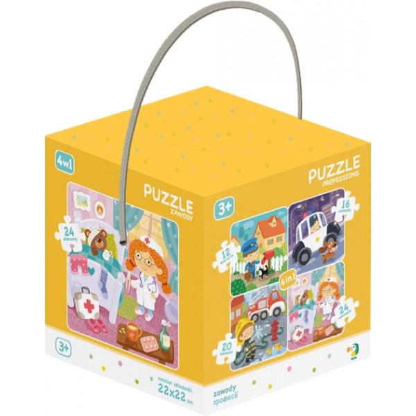 Пазлы детские Dodo 4в1 Профессии 22х22 см на 12/16/20/24 элемента