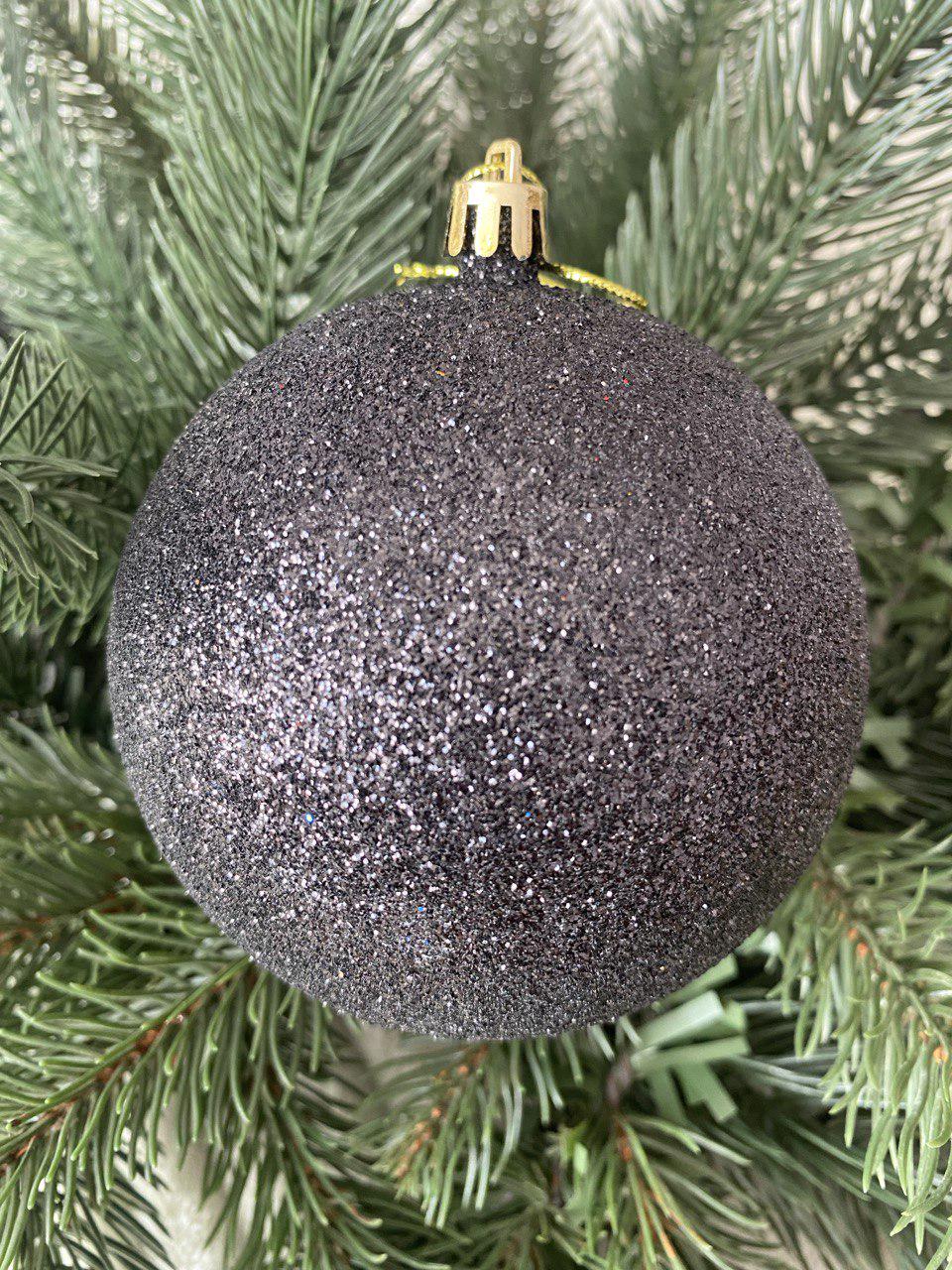Куля новорічна глітер з кільцем 100 мм Чорний (y0013) - фото 1 Куля новорічна глітер з кільцем 100 мм Чорний (y0013) - фото 1
