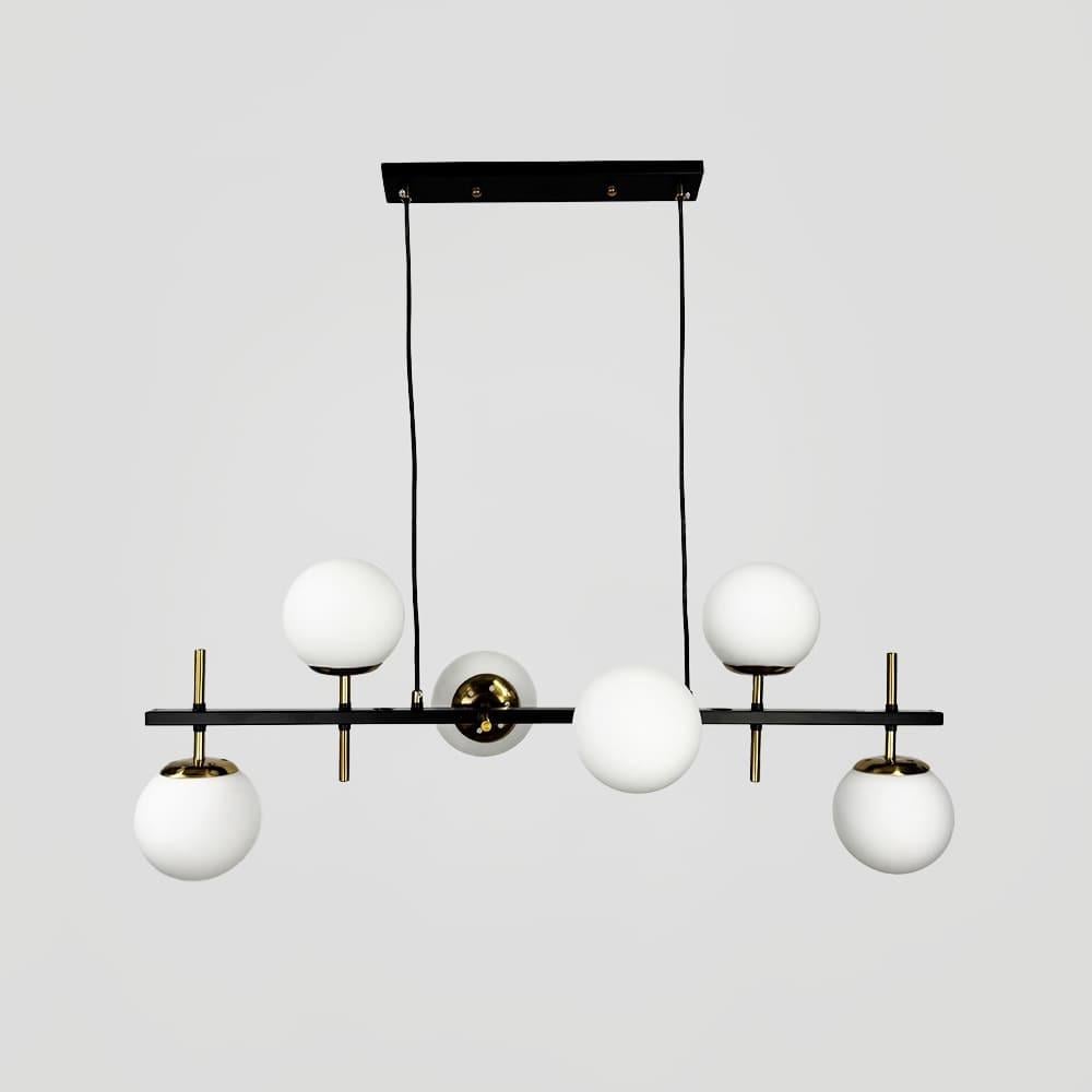 Люстра удлиненная с 6-белыми плафонами и латунными деталями 90х35 см Черный (A81/6)