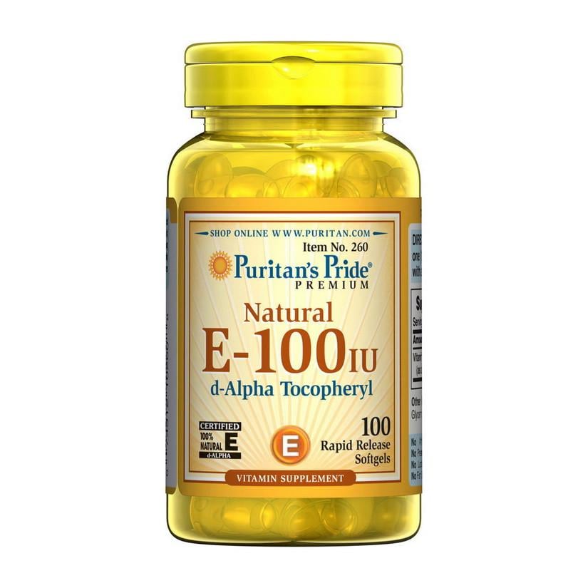 Витамин Puritan's Pride Vitamin E-100 IU Natural Alpha Tocopheryl 67 мг 100 капс. (07201-01)