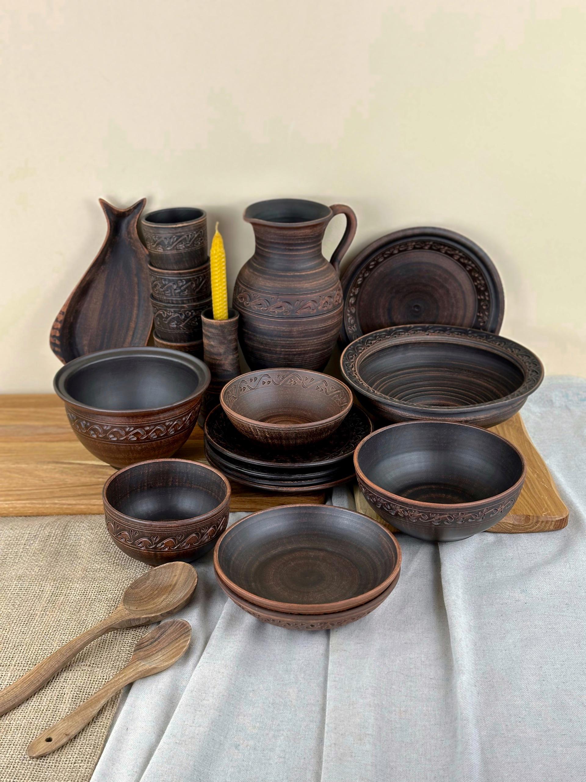 Набір керамічного глиняного посуду Різдвяний На Святвечір на 4 чоловік декор (3128-1)