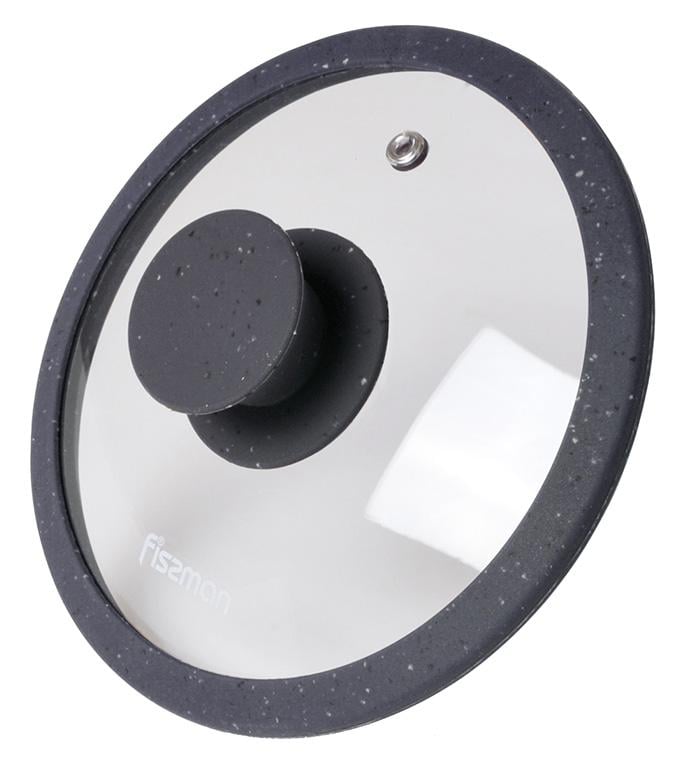 Кришка скляна Fissman Arcades Ø 24 см з силіконовим ободом Темно-сірий мармур (FN-9918)