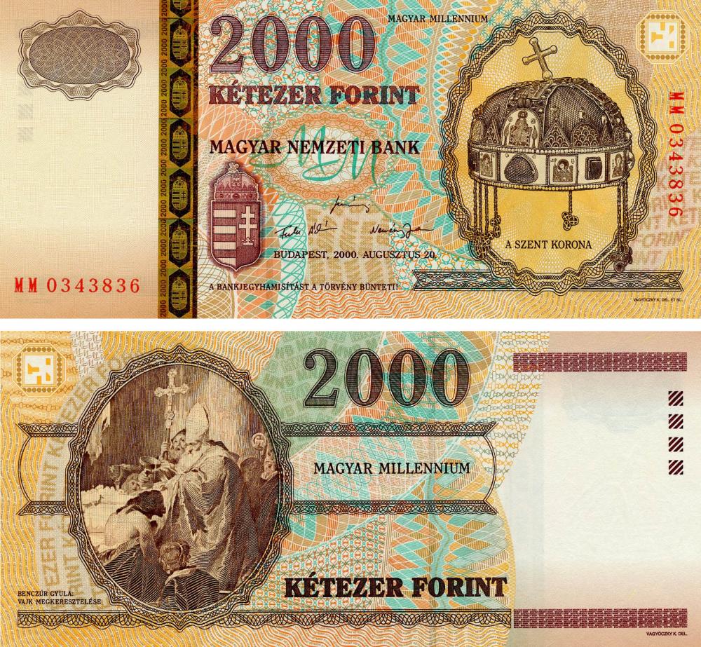 Колекційна банкнота Угорщина 2000 форинтів 2000 "Міленіум" UNC P186 (Б04808)