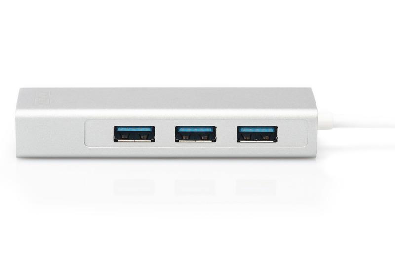 Концентратор Digitus USB-C USB 3.0 3 Port Hub + Gigabit Ethernet Серебристый - фото 3